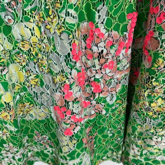Maeve Anthropologie Lace Sequin Mini Dress Green White Pink Romantic Floral 2 - Picture 5 of 13